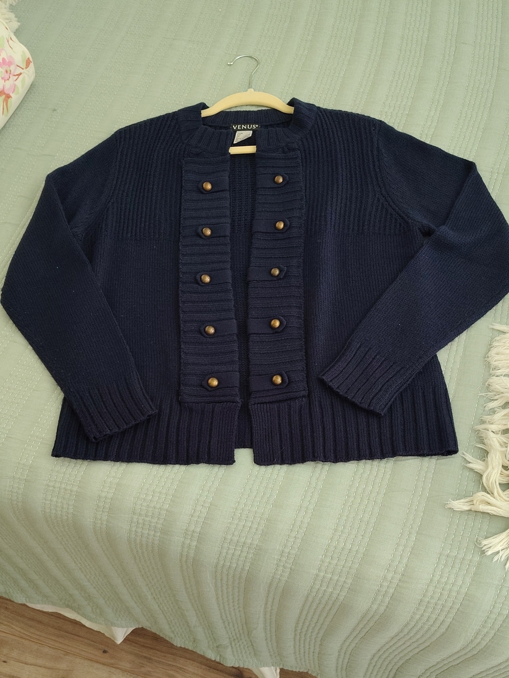 Worn Once! VENUS Open Front Cardigan, Dark Navy Acrylic Knit, Size L